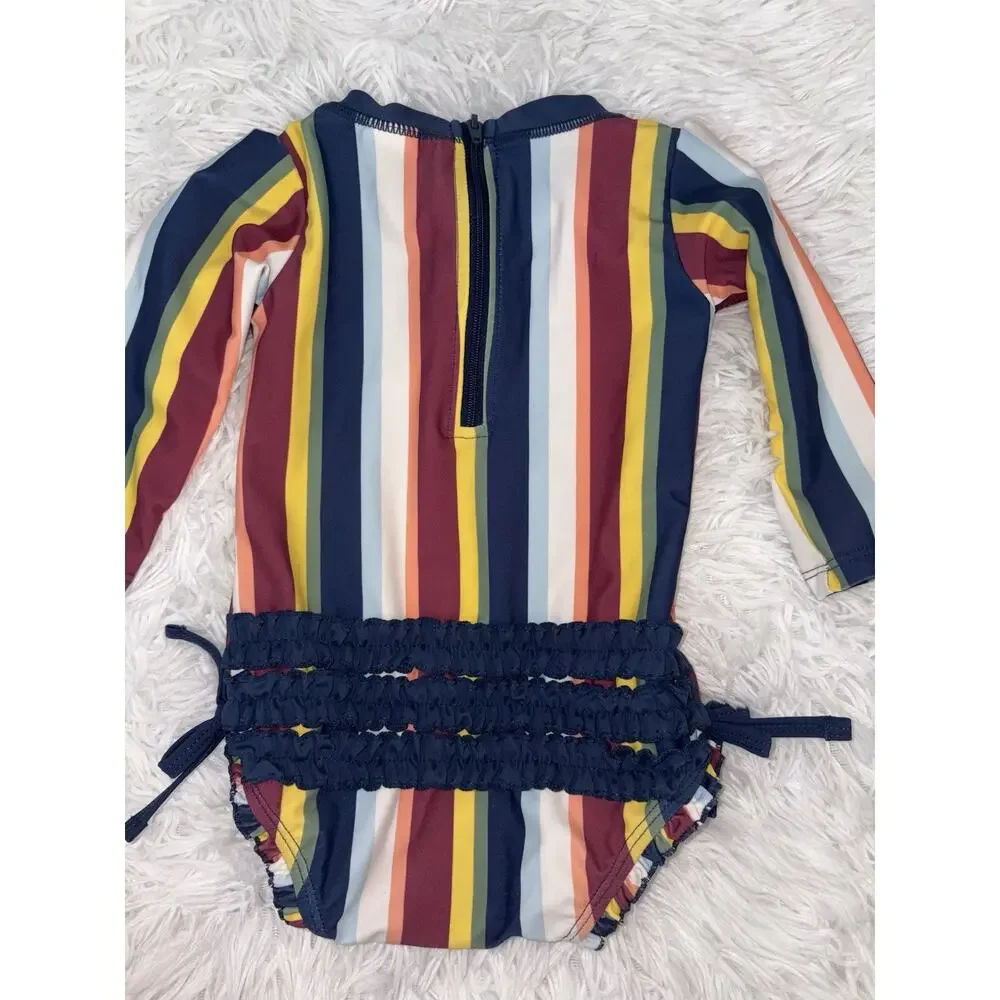 Ruffle Butts Girls 12/18 Mos. One Pc. “Sunset Stripes” Suit. Excellent Condition